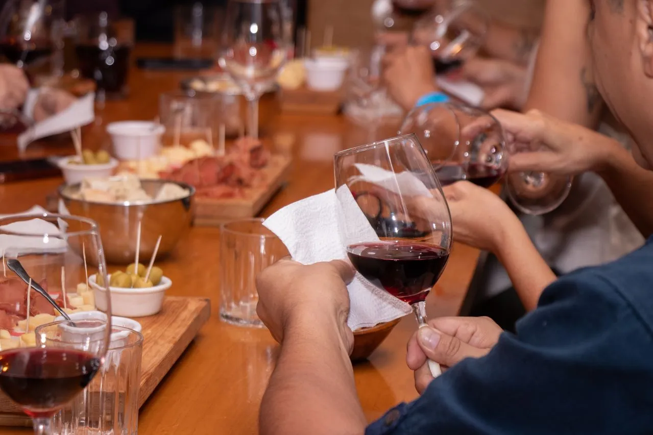Red wine tasting with a charcuterie and cheese board
