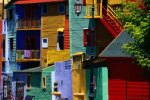 Vibrant colorful corrugated iron houses in the La Boca neighborhood of Buenos Aires