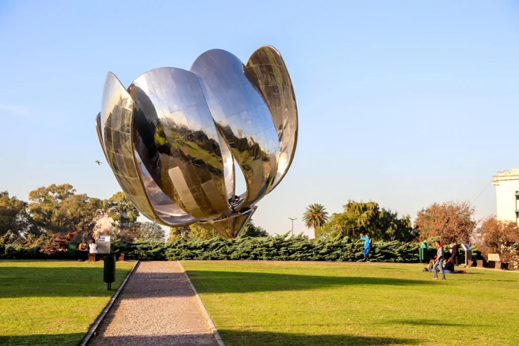 Massive steel flower sculpture Floralis Generica in Recoleta, a key stop during the Buenos Aires city tour for Horizon Travel Auctions guests.