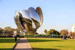 Massive steel flower sculpture Floralis Generica in Recoleta, a key stop during the Buenos Aires city tour for Horizon Travel Auctions guests.